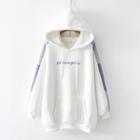 Contrast Trim Letter Embroidered Hoodie White - One Size