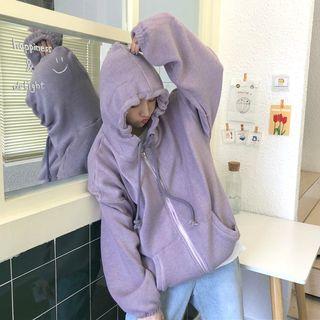 Plain Loose-fit Hooded Jacket Purple - One Size