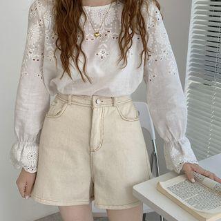 High-waist Wide-leg A-line Denim Shorts