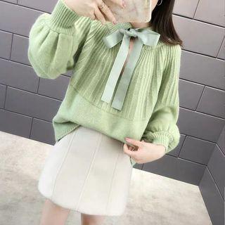 Bow Accent Lantern-sleeve Sweater