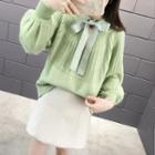 Bow Accent Lantern-sleeve Sweater