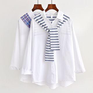 Mock Two-piece Patterned Panel Shirt