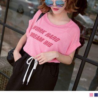 Fold-up Sleeve Letter Print T-shirt