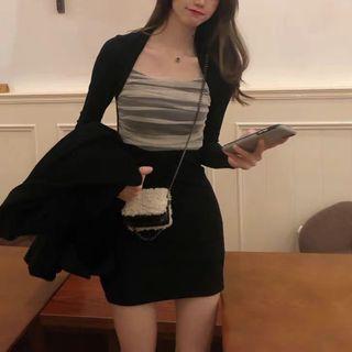 Long-sleeve Off-shoulder Panel Dress