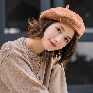 Plaid Wool Beret Hat