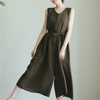 V-neck Sleeveless Jumpsuit With Sash