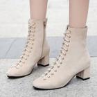 Chunky Heel  Lace-up Short Boots