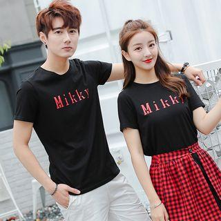 Couple Matching Lettering Short-sleeve T-shirt Dress / Plaid A-line Skirt / Lettering Short-sleeve T-shirt