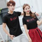 Couple Matching Lettering Short-sleeve T-shirt Dress / Plaid A-line Skirt / Lettering Short-sleeve T-shirt