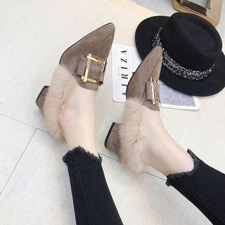 Furry Trim Pointed Loafers