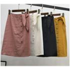 Button Tie-waist A-line Midi Skirt