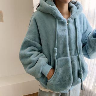 Faux-fur Kangaroo Zip Hoodie