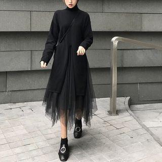 Mock Neck Sweater / Mesh A-line Skirt