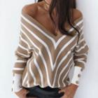 Long-sleeve Striped Off-shoulder Top