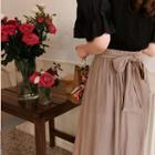 Tie-waist Flare Skirt Brown - One Size