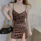 Spaghetti Strap Leopard Print Dress / Long-sleeve Top