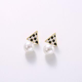Christmas Triangle Alloy Faux Pearl Dangle Earring 1 Pair - Black & White - One Size