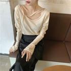 Plain Long-sleeve T-shirt / Irregular Midi Skirt