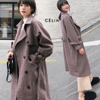 Plaid Buttoned Trench Coat