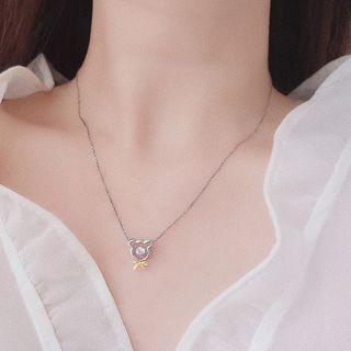 Bear Rhinestone Pendant Sterling Silver Necklace Necklace - 925 Silver - Silver - One Size