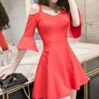 Cutout Shoulder Bell-sleeve A-line Dress