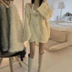 Cable Knit Cardigan / Spaghetti-strap Mini Sheath Dress / Set