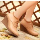 Mesh Panel Lace-up Wedge Shoes