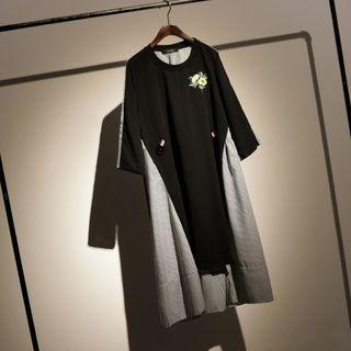 Striped Panel 3/4-sleeve T-shirt Dress