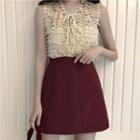 Sleeveless Lace Ruffled Top / A-line Mini Skirt
