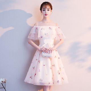 Sequined Short-sleeve A-line Cocktail Dress