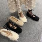 Lace-up Furry Flats