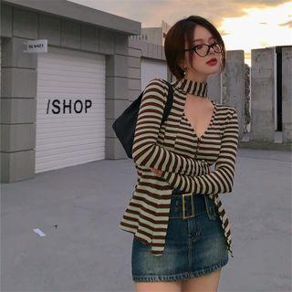Cutout Striped Knit Top Stripe - One Size