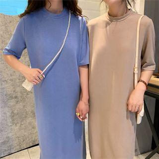 Elbow-sleeve Midi Shift T-shirt Dress