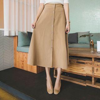 Buttoned Stripe Long A-line Skirt