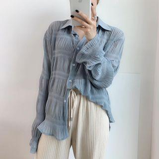 Long-sleeve Smocked Shirt