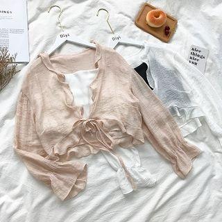 Ruffled-trim Lace-up Chiffon Jacket