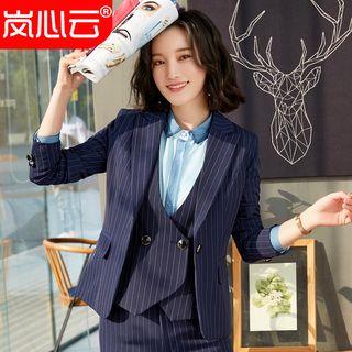 Striped Vest / Button Blazer / Mini Pencil Skirt / Slim-cut Dress Pants / Long-sleeve Shirt / Set