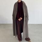 Double Breasted Plain Long Coat Dark Gray - One Size