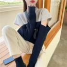 Cutout Long-sleeve Two-tone Sweater As Figure - One Size