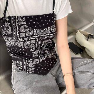 Short-sleeve Plain T-shirt / Paisley Print Tie-back Camisole Top