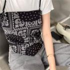 Short-sleeve Plain T-shirt / Paisley Print Tie-back Camisole Top