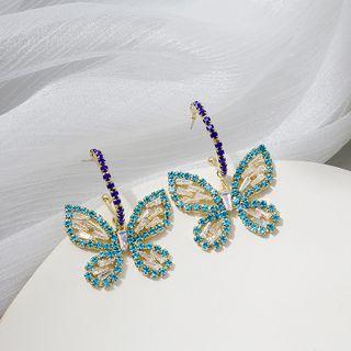 Butterfly Rhinestone Dangle Earring 1 Pair - E825 - 3 - Blue - One Size