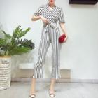 Striped Short-sleeve Jumpsuit