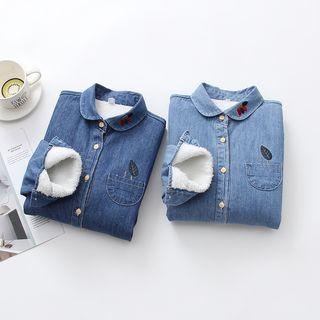 Fleece-lining Embroidered Denim Shirt