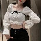 Long-sleeve Lace Trim Cropped Blouse