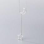 925 Sterling Silver Moon & Star Pendant Necklace S925 Silver Necklace - Silver - One Size