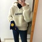 Faux Shearling Lettering Embroidered Hoodie As Shown In Figure - One Size