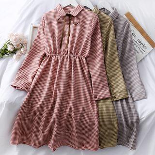 Checker A-line Shirtdress With Tie