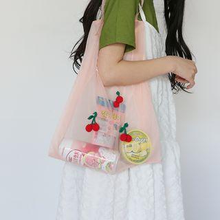 Cherry Applique Tie-shoulder Organza Tote Bag