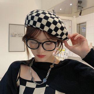 Checker Knit Beret Hat